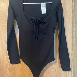 Abercrombie & Fitch Black Long Sleeve Bodysuit with Bow Detail